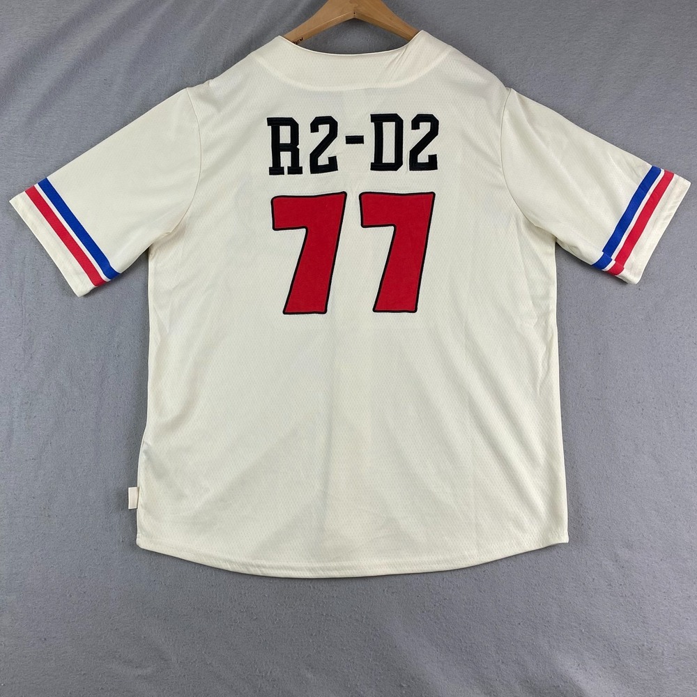 Disney Star Wars R2-D2 Baseball Jersey Large L 77 embroidered button